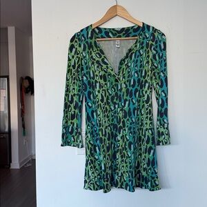 Diane Von Furstenberg Green and Black Mini Dress